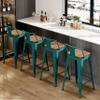 Alunaune 24" Metal Bar Stools Set of 4 Industrial Counter Height Barstools Kitchen Counter Stool Modern Wood Seat-Distress Teal view 4