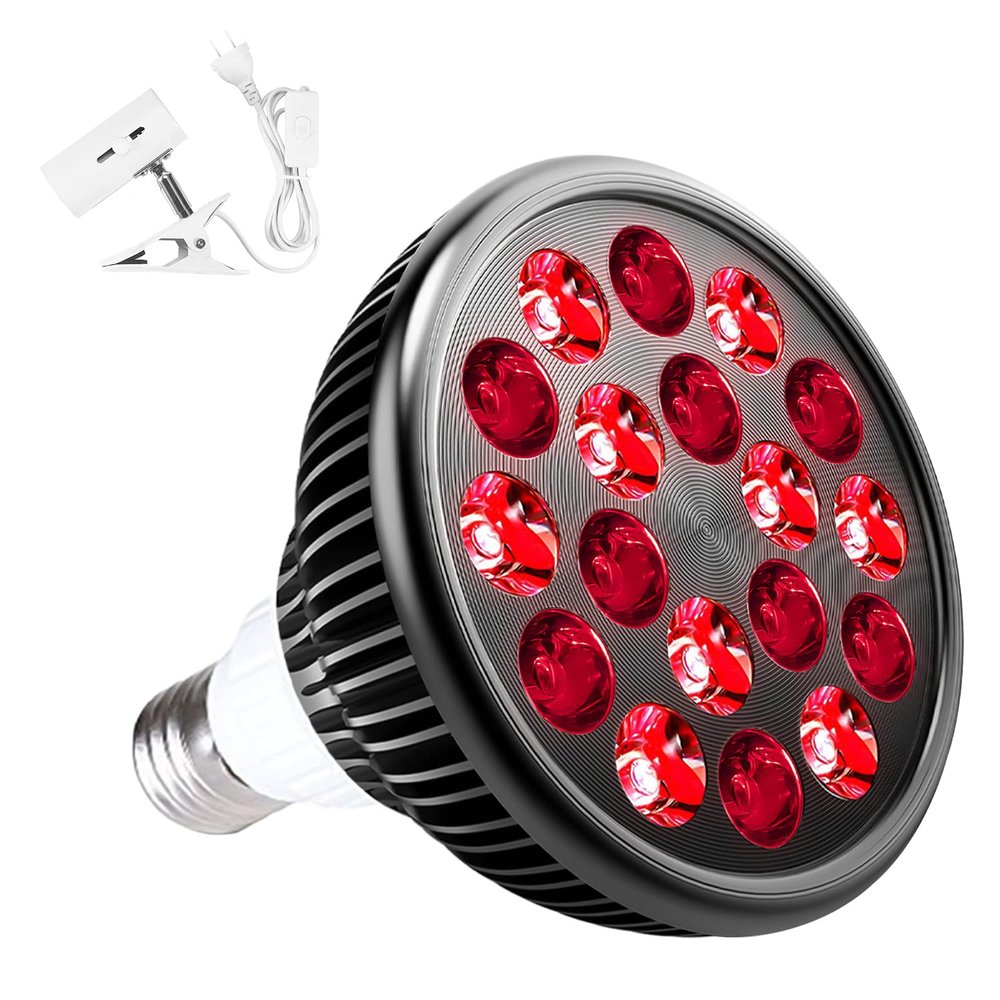 wolezek Red Light Therapy Lamp with Lamp Holder, 660nm Red and 850nm Near Infrared Combo Wavelength LED Red Light Bulb, Light Therapy Device for Face and Body, Aluminium Shell, E27/E26 Standard
