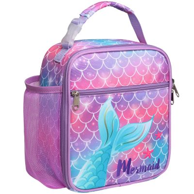 Bagseri Kids Lunch Box for Girls - Insulated Toddler Lunch Bag Fits Bento Box, Reusable Daycare Cooler Tote with Clip Handle, Water-Resistant Lining, Purple Mermaid Tail