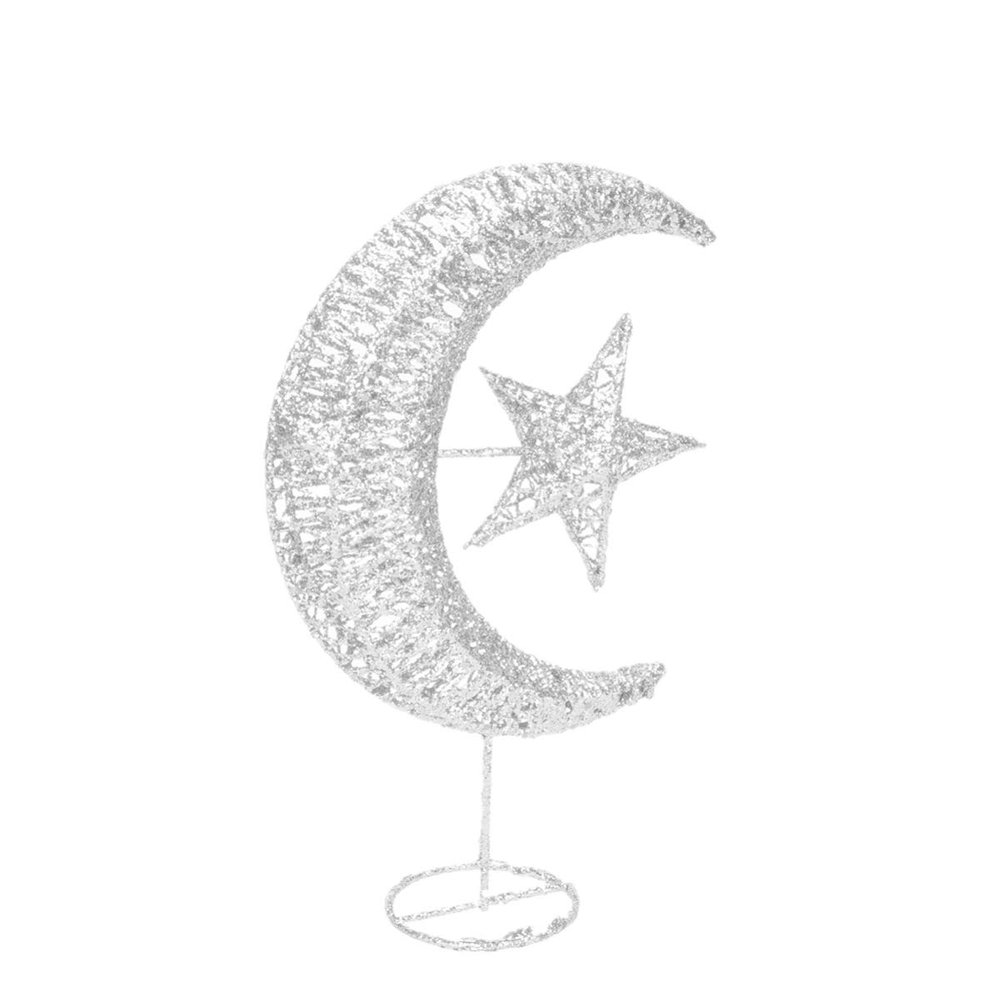Glitter Iron Moon Star Ornament: Silver Shiny Christmas Table Decoration Christmas Tree Wedding Birthday Holiday Party Supply 20cm