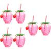 Homoyoyo Disposable Cups 6Pcs Hawaiian Party Straw Drink Strawberry Cup, Strawberry Shaped Plastic Drinking Cup with Lid& Straw for Party Decoration Supplies Straws Disposable view 1