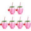 Homoyoyo Disposable Cups 6Pcs Hawaiian Party Straw Drink Strawberry Cup, Strawberry Shaped Plastic Drinking Cup with Lid& Straw for Party Decoration Supplies Straws Disposable view 2