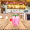 Homoyoyo Disposable Cups 6Pcs Hawaiian Party Straw Drink Strawberry Cup, Strawberry Shaped Plastic Drinking Cup with Lid& Straw for Party Decoration Supplies Straws Disposable view 4