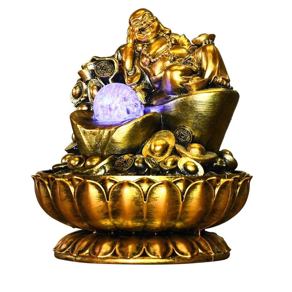 YKHB Tabletop Fountain Tabletop Fountain Resin Buddha Statue Desktop Fountain Feng Shui Ball Tabletop Fountain Zen Meditation Ornaments Best Gift (Color : A)