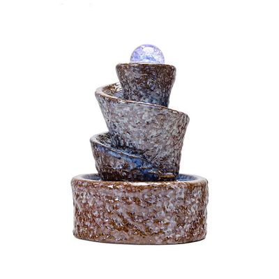 YKHB Tabletop Fountain Tabletop Fountain Ceramic Three Tier Desktop Fountain Indoor Circulating Water Fountain Decoration Crafts 10.62 Inches Best Gift