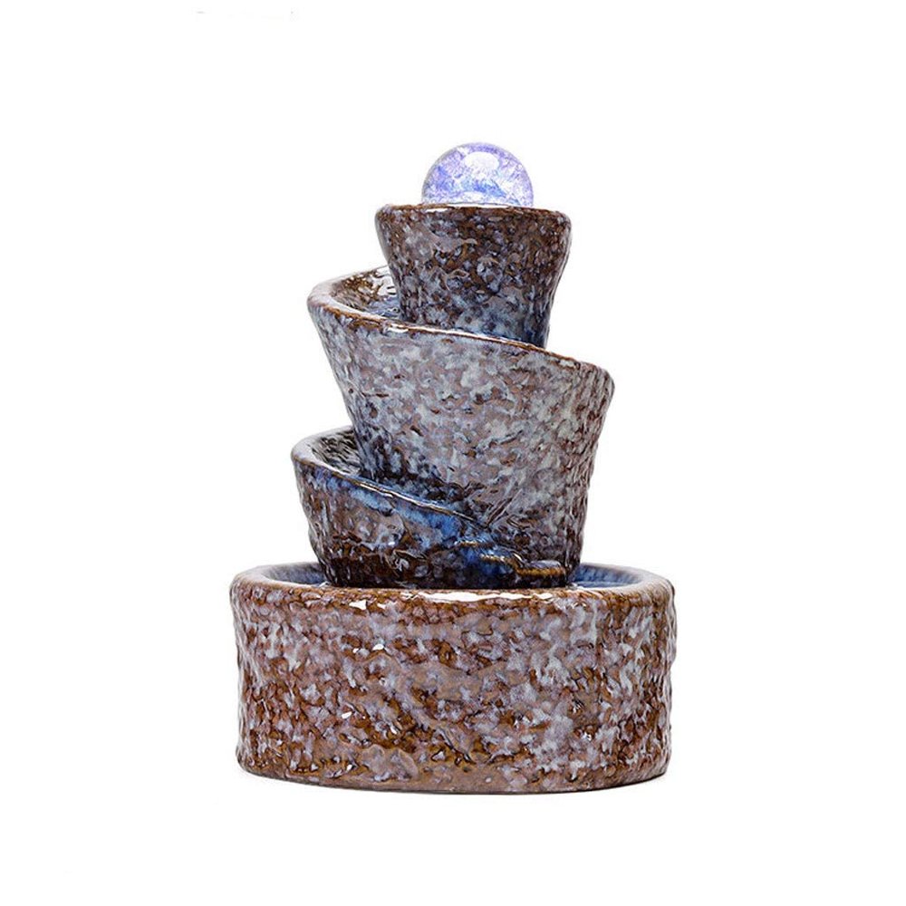YKHB Tabletop Fountain Tabletop Fountain Ceramic Three Tier Desktop Fountain Indoor Circulating Water Fountain Decoration Crafts 10.62 Inches Best Gift