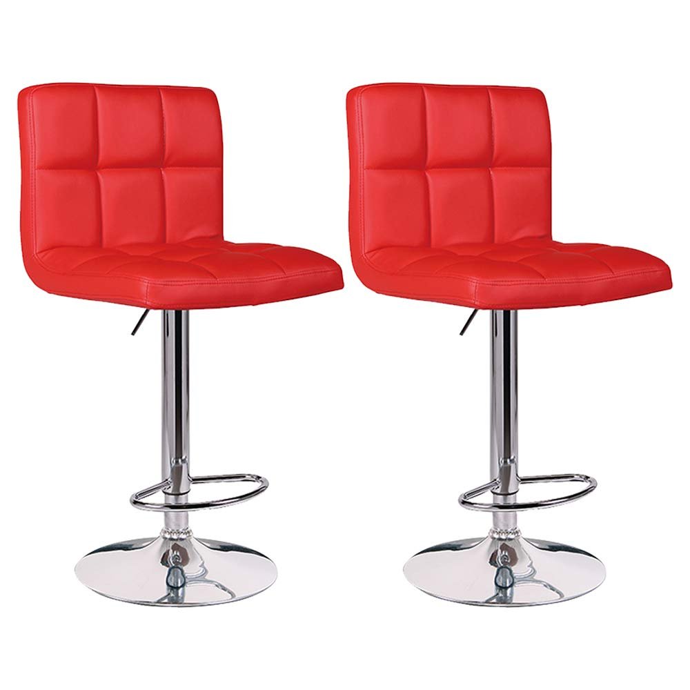 Adjustable Bar Stools, Modern PU Leather Adjustable Swivel Barstools, Armless Hydraulic Kitchen Counter Bar Stool Height Chairs with Back, Set of 2/4 (2, Red)