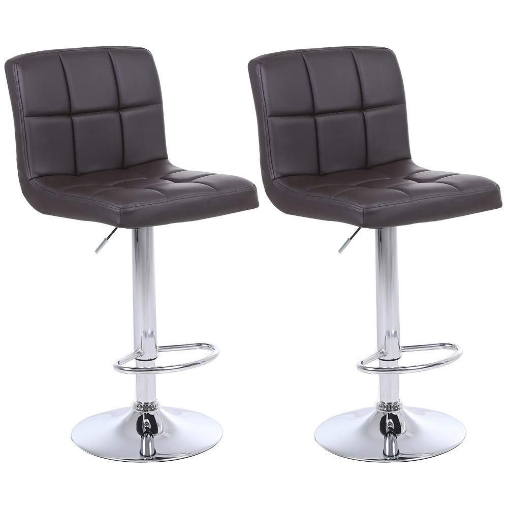 Adjustable Bar Stools, Modern PU Leather Adjustable Swivel Barstools, Armless Hydraulic Kitchen Counter Bar Stool Height Chairs with Back, Set of 2/4 (2, Brown)