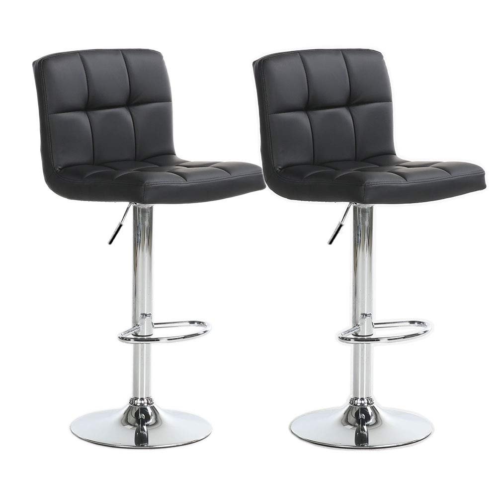Adjustable Bar Stools, Modern PU Leather Adjustable Swivel Barstools, Armless Hydraulic Kitchen Counter Bar Stool Height Chairs with Back, Set of 2/4 (2, Black)
