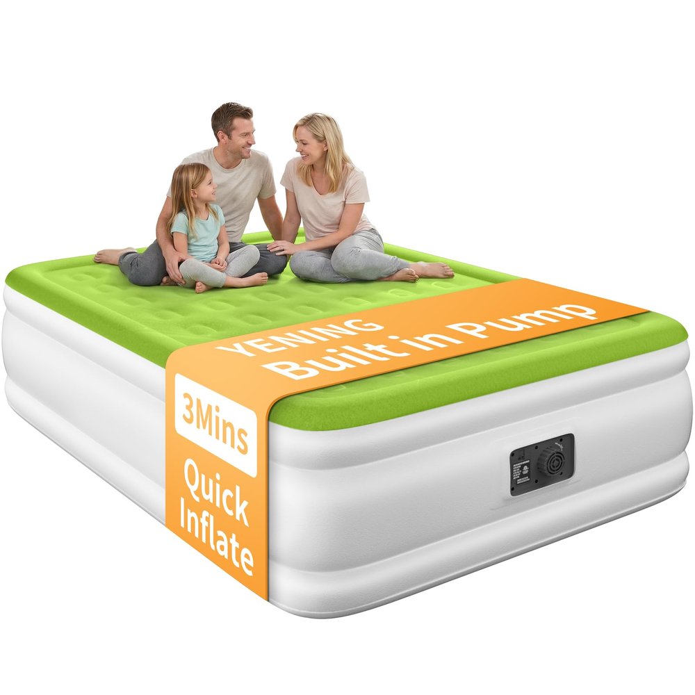 YENING Queen Size Air Mattress with Built in Pump Raised Inflatable Bed Heavy Duty Blow up Matressith Airbed 18 Inch Tall