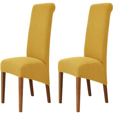 Deisy Dee Stretch XL/Oversized Soft Spandex Extra Large Dining Room Chair Covers for Kitchen DiningRemovable Washable Chair Protectors Slipcovers (Yellow, 2)