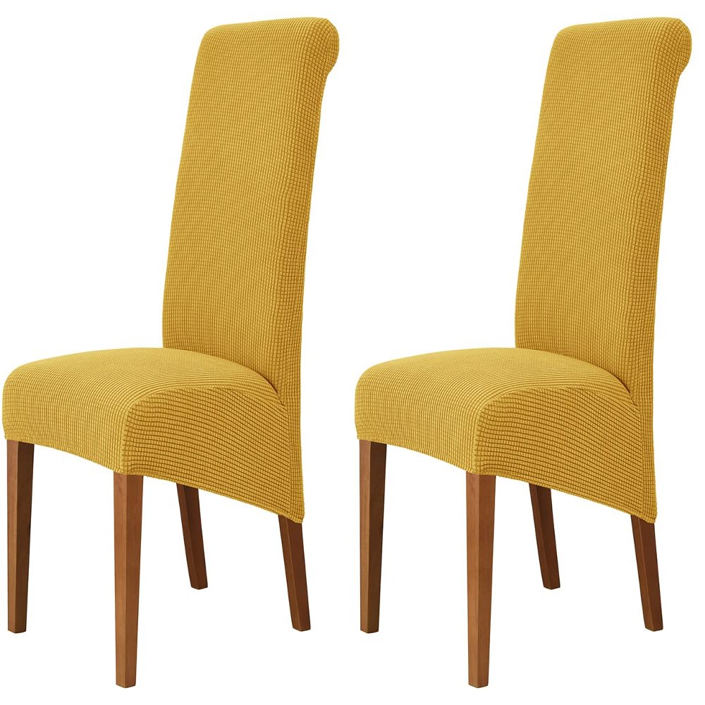 Deisy Dee Stretch XL/Oversized Soft Spandex Extra Large Dining Room Chair Covers for Kitchen DiningRemovable Washable Chair Protectors Slipcovers (Yellow, 2)