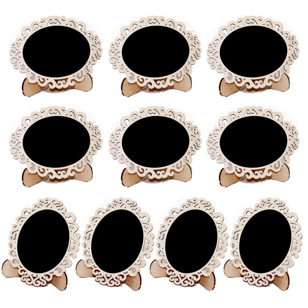 EXCEART 10pcs Mini Wooden Sturdy Table Number Signs for Weddings Parties Home Decor Easy to Use Reusable Chalkboards with Elegant Hollow Design Black
