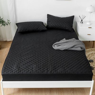 CFYCYHDZHT Bedding Fitted Sheets,Kids Bedroom Quilted Waterproof Mattress Protector, Hotel Solid Color Deep Pocket Mattress Topper for Full Queen King Bed,Black,Twin XL 99190cm+35cm