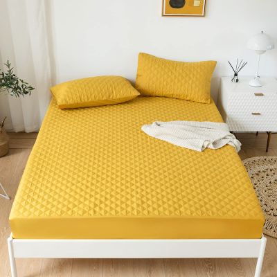 CFYCYHDZHT Bedding Deep Pocket Fitted Sheet,Kids Bedroom Quilted Waterproof Mattress Protector, Hotel Solid Color Deep Pocket Mattress Topper for Full Queen King Bed,Yellow,180200cm+35cm