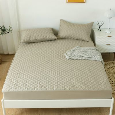 CFYCYHDZHT Bed Sheet Queen Size,Kids Bedroom Quilted Waterproof Mattress Protector, Hotel Solid Color Deep Pocket Mattress Topper for Full Queen King Bed,Khaki,Queen 153203cm+35cm
