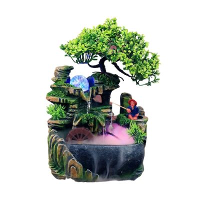 HNHYNSY Tabletop Waterfall Indoor Fountain, Home Decoration Fountain, Fake Tree Mobile Fountain with LED Lights, Rockery Office Desktop Fountain Tabletop Water Fountain (Color : A)