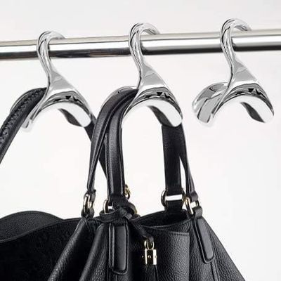 Bag-a-Vie Purse Hanger for Closet - Handbag Organizer Hooks for Hanging Bags & Purses, Protecting Bag Shape & Organizing Space (3 Hangers, Silver Metal)