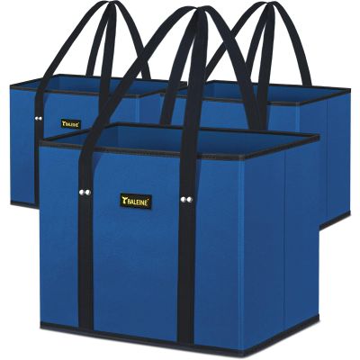 BALEINE 3Pk Reusable Grocery Bags, Foldable Shopping Bags for Groceries with Reinforced Bottom & Handles (Blue)