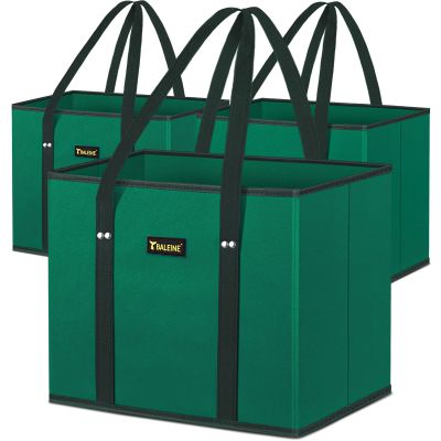 BALEINE 3Pk Reusable Grocery Bags, Foldable Shopping Bags for Groceries with Reinforced Bottom & Handles (Green)