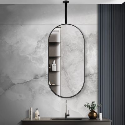 LHYZF Clear and Practical Ceiling Hanging Mirror Modern Oval Hanging Rod Mirror for Bathroom Washroom Makeup Mirror Living Room Bedroom Entrance Decorative Mirror - Black (Size : 40cmx70cm)