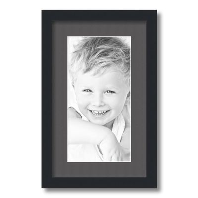 ArtToFrames 7x14 inch Satin Black Picture Frame with 2 Inch Single Charcoal Mat, SingleMat-FRBW26079-7x14-41