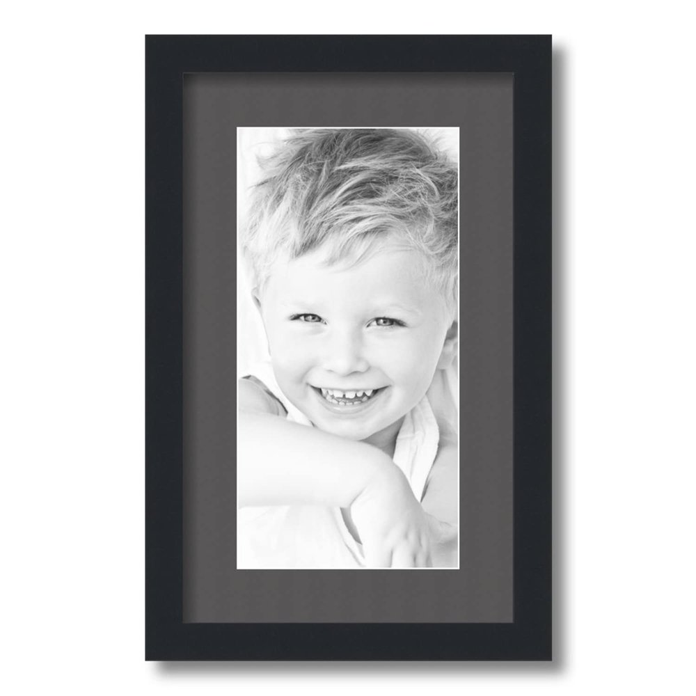 ArtToFrames 7x14 inch Satin Black Picture Frame with 2 Inch Single Charcoal Mat, SingleMat-FRBW26079-7x14-41