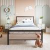 BOFENG Twin Bed Frame with Wood Headboard Farmhouse Bed,Heavy Duty Metal Platform Bed Frames No Box Spring Needed,Firm Mattress Foundation Steel Slat Support Easy Assembly(Natural Oak) view 1