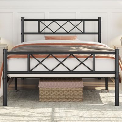 Yaheetech Twin XL Size Metal Platform Bed Frame with Simple Headboard and Footboard, Mattress Foundation for Under Bed Storage, Steel Slat Support, No Box Spring Needed, Easy Assembly, Black