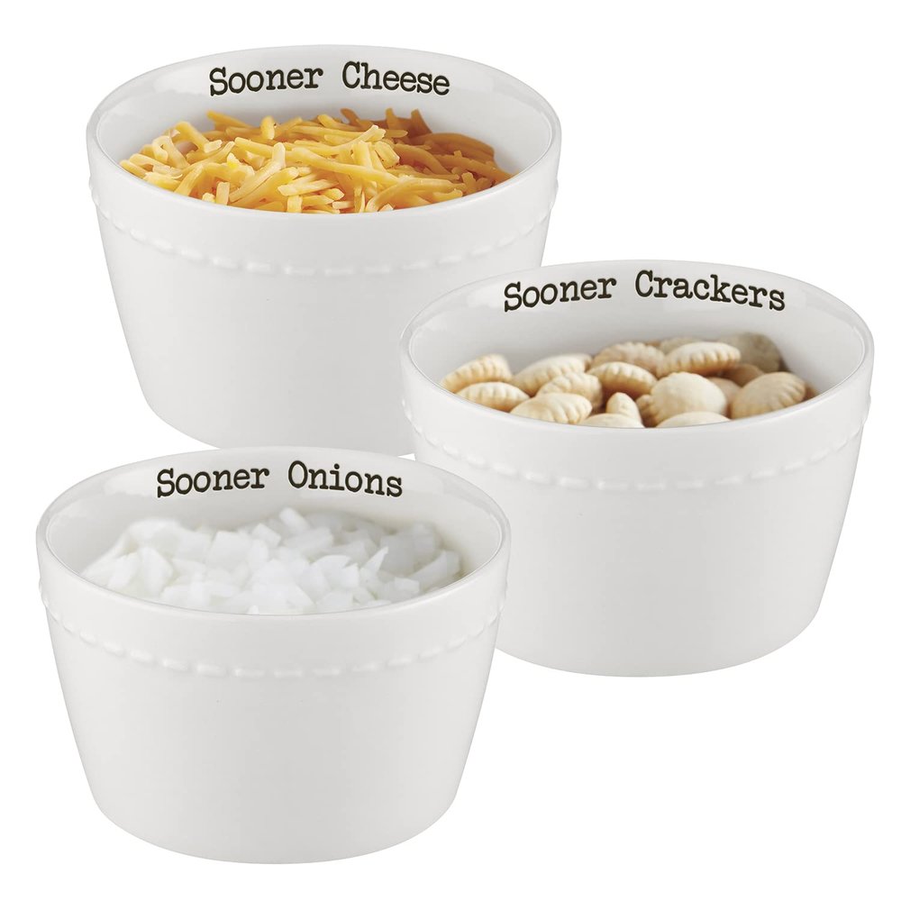 47th & Main Football Themed Ceramic Serveware, Chili Condiment Set, Sooners
