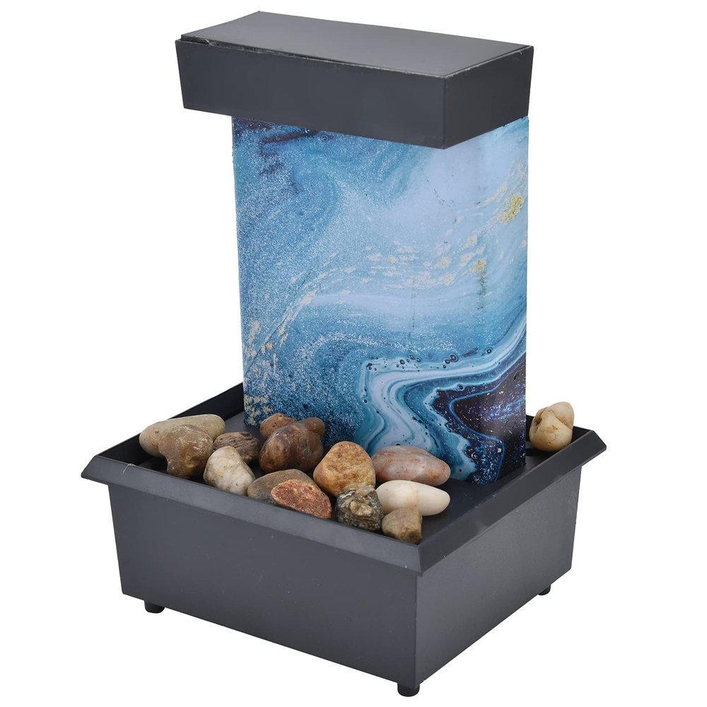 01 02 015 Tabletop Fountains, Desktop Water Fountain with LED Light Relaxation Indoor Fountain Ornament for Home Office Bedroom Decor, Housewarming Gift