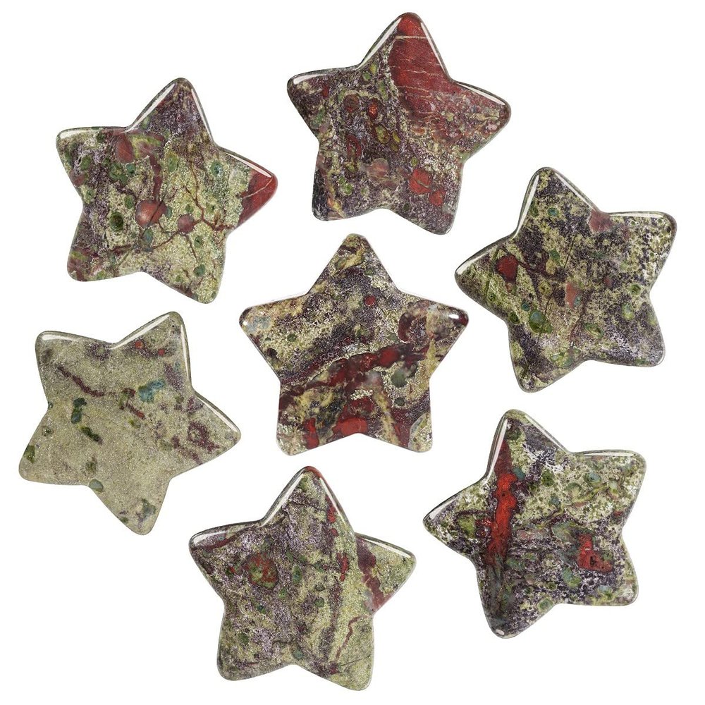 Cheungshing 5 Pcs Reiki Crystal Stars Polished Palm Worry Stone for Chakra Balance, DIY Jewelry Making, Meditation, Dragon Blood Stone
