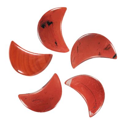 Cheungshing 5 Pcs Cresent Moon Reiki Crystal Polished Palm Worry Stone for Chakra Balance, DIY Jewelry Making, Meditation, Red Jasper