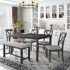 6 Piece Dining Table Set, Solid Wood Rectangular Dining Table, 4 Upholstered Chair and Bench, Rustic Family Furniture (Gray+S#) view 2