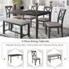 6 Piece Dining Table Set, Solid Wood Rectangular Dining Table, 4 Upholstered Chair and Bench, Rustic Family Furniture (Gray+S#) view 4