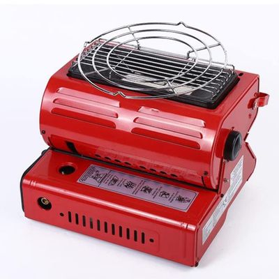 LKP Mini Portable Gas Heater Camping Heating Gas Stove Compact Outdoor Heated Stove 2-in-1 Lightweight Stainless Steel Ceramic Burner(Red)