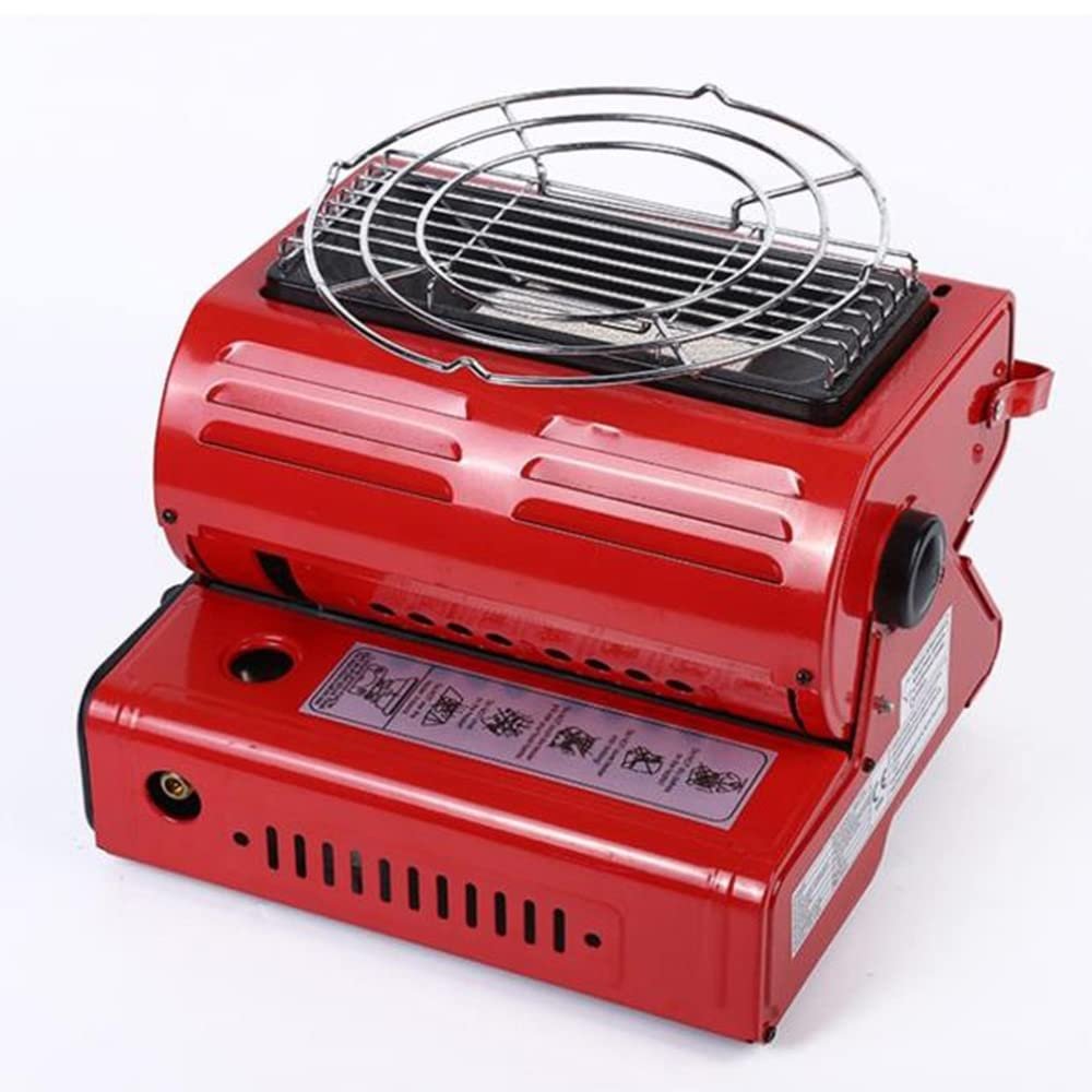 LKP Mini Portable Gas Heater Camping Heating Gas Stove Compact Outdoor Heated Stove 2-in-1 Lightweight Stainless Steel Ceramic Burner(Red)