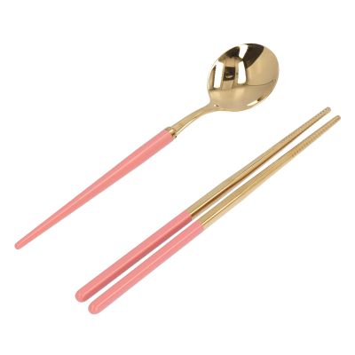 Travel Utensils Set, Oxidation Resistance Easy To Clean Surface Reusable Utensils Set Wide Applications for Hotels for Families(Pink gold)