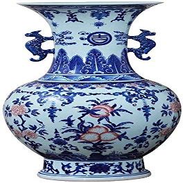 HTL Vases for Decor GraveDecoration Living Room Flower Arrangement Antique Blue and White Porcelain Ears Classical Decoration 49 * 27cm for Flowers
