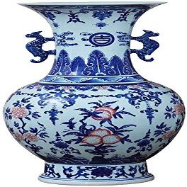HTL Vases for Decor GraveDecoration Living Room Flower Arrangement Antique Blue and White Porcelain Ears Classical Decoration 49 * 27cm for Flowers