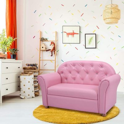 GLACER Kids Sofa, 2 Seats Couch Lounger Chair, PU Leather Upholstered Armrest Chair, Children Loveseat Sofa Bed for Living Room, Playroom, Mini Double Foam Play Couch for Girls, Princess Style