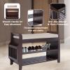 NURTUDIS Shoe Rack Bench Entryway, Bamboo Shoe Bench with Removable Cushion, 2-Tier Shoe Storage Organizer Shelf with Side Drawer & Storage Basket for Entryway Living Room, Bedroom, Bathroom(M) view 4