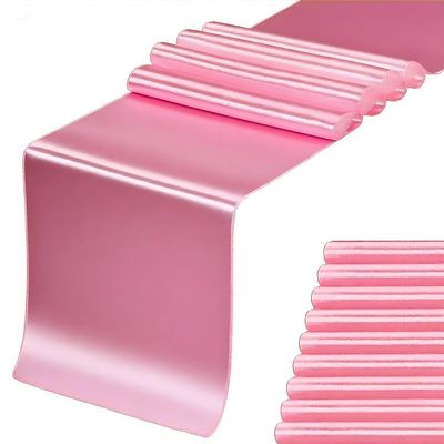 Satin Pink Table Runners 10 Pack, 12 x 108 Inches Long, 100% Polyester, for Wedding Party Gender Reveal Birthday Table Restaurant Decor