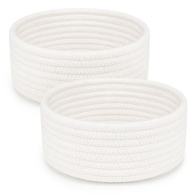 ABenkle 2 Pack Small Baskets, Cotton Rope Woven Basket, Cute Mini Tiny Storage Baskets, Decorative Boho Basket for Nursery Living Room Bedroom Shelf, Empty Gift Baskets for Mother's Day - White
