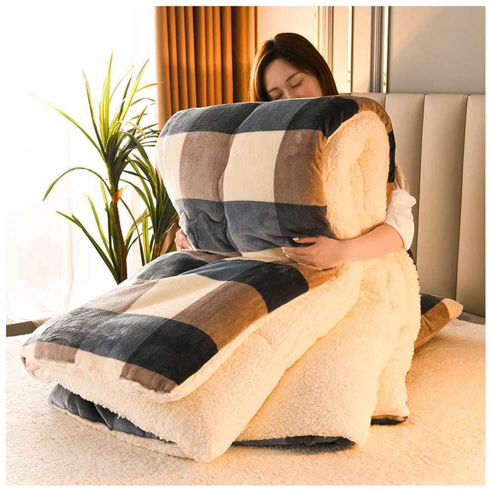 BDMFJY Super Warm Lamb Velvet Fabric Winter Quilt Blanket, Thickened Warm Breathable Cashmere Fiber Filled Core Double- Sided Quilt for Cold Weather,F,150x200cm1.75kg