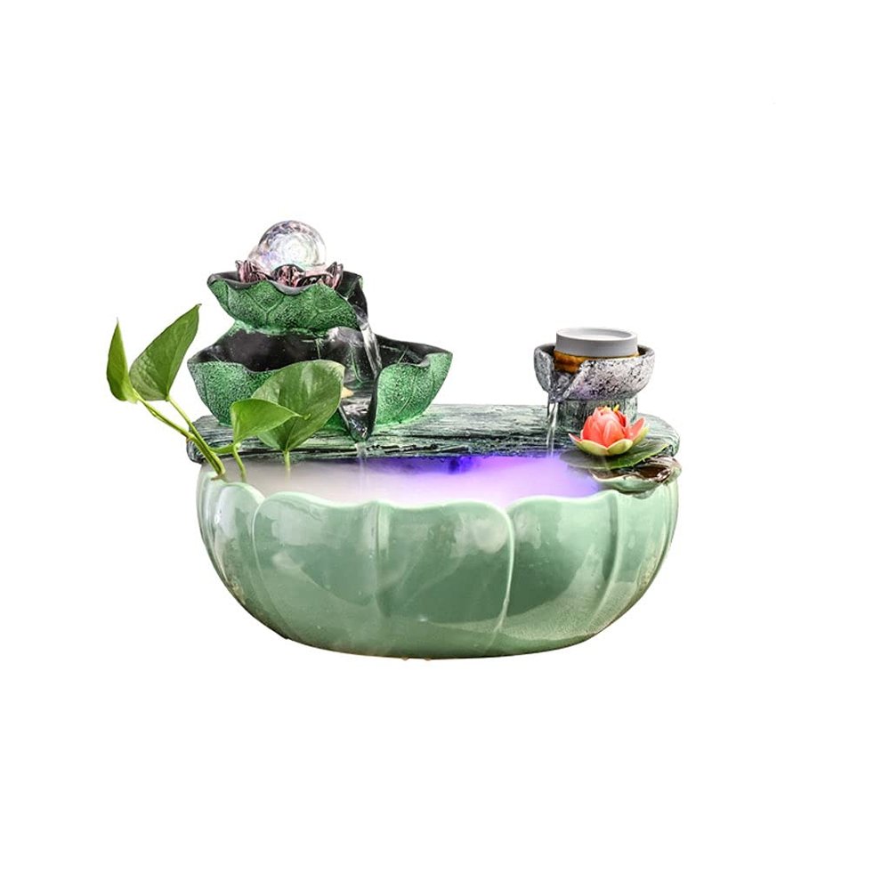 YKHB Tabletop Fountain Tabletop Fountain Ceramic 8.66 Inches Desktop Fountain Indoor Fountain Landscape Fish Tank with Lucky Ball Desktop Decor Best Gift
