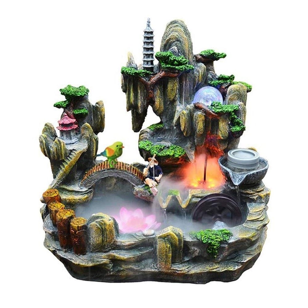 YKHB Tabletop Fountain Tabletop Fountain Resin Desktop Fountain 14.57 Inches High Rockery Water Fountain Humidifier Meditation Ornament Best Gift