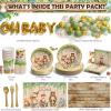 Ecomore Woodland Baby Shower Party Supplies Boy Girl Gender Reveal Decorations 247 PCS Forest Animal Birthday & Disposable Dinnerware Set (25 Guest) with Paper Plates Cup Backdrop Balloon Garland Kit view 2