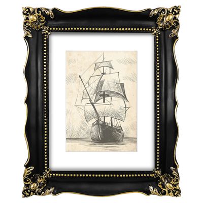 SIMON'S SHOP 11x14 Picture Frames with Mat for 8x10 Image, Black Poster Frames for Gallery Wall Display, Vintage Gothic Frames for Photos Artworks