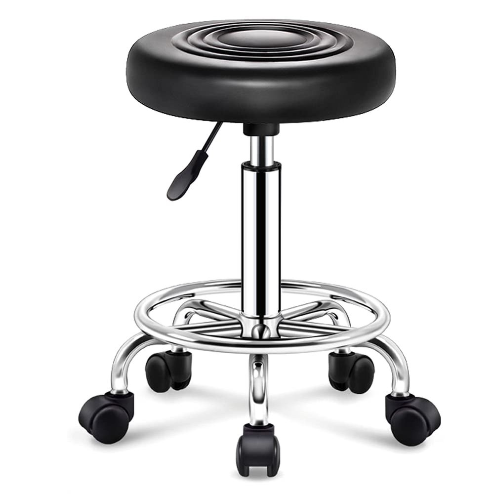 ilifehome Drafting Stool Bar Stool with Wheels, Adjustable Swivel Barstools Backless for Kitchen Counter, Work Stool SPA Barber Stool, Black/White/Blue/Orange/Red(seat Height 47-62cm)